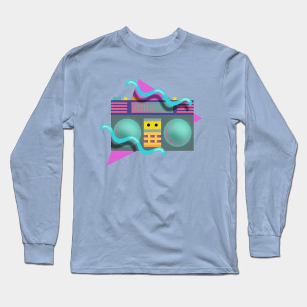 Retro Eighties Boom Box Graphic Long Sleeve T-Shirt by LittleBunnySunshine